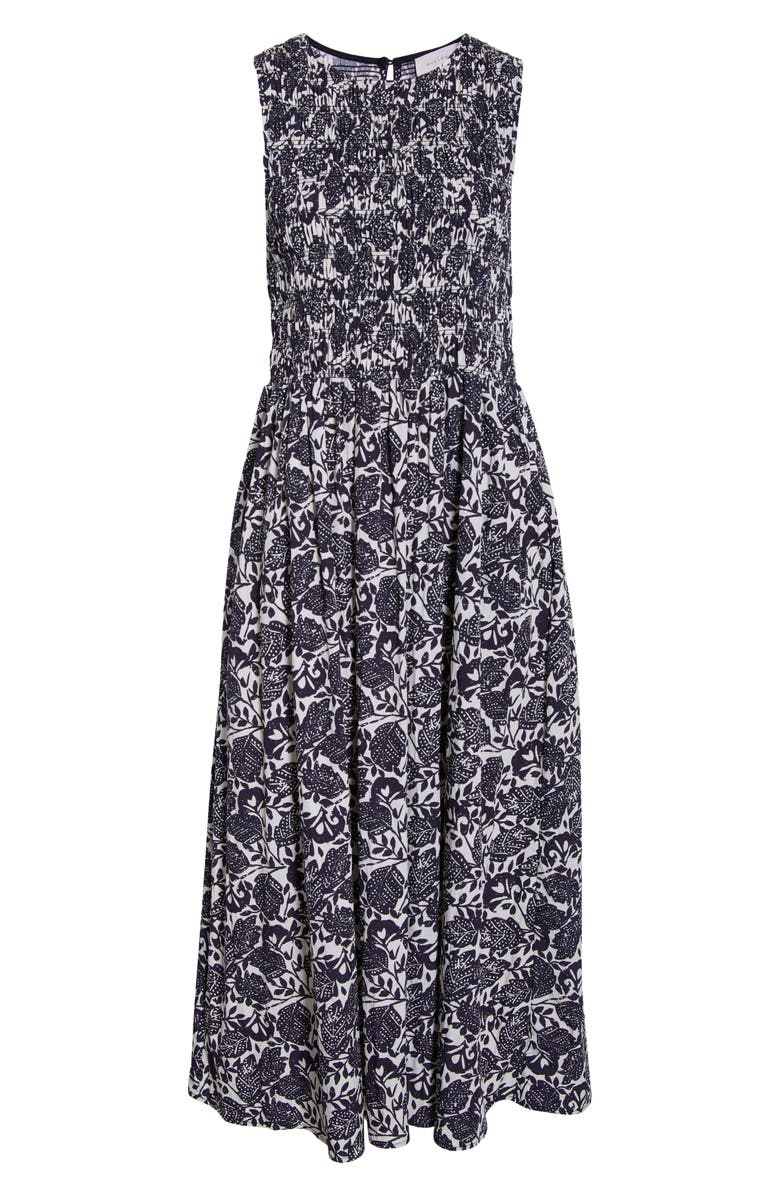 MELLODAY Smocked Sleeveless Maxi Dress, Alternate, color, Ivory/ Black Print
