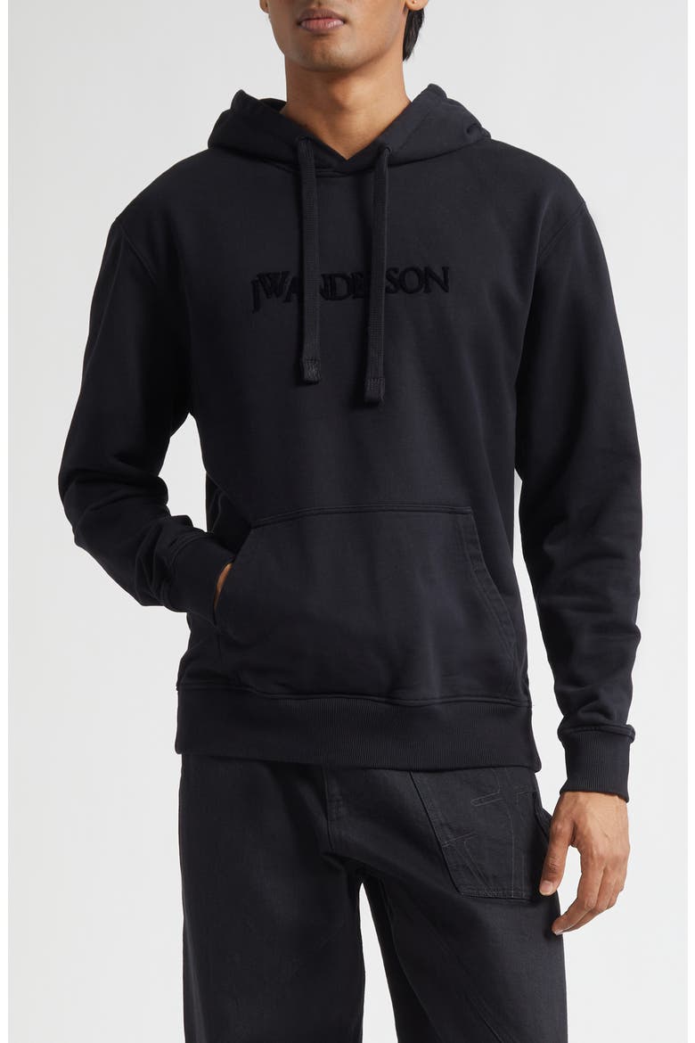 Logo Embroidered Hoodie, Main, color, BLACK