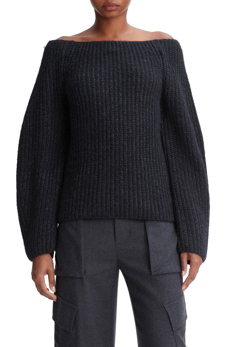 Vince Marled Off the Shoulder Merino Wool Sweater, Main, color, Heather Charcoal