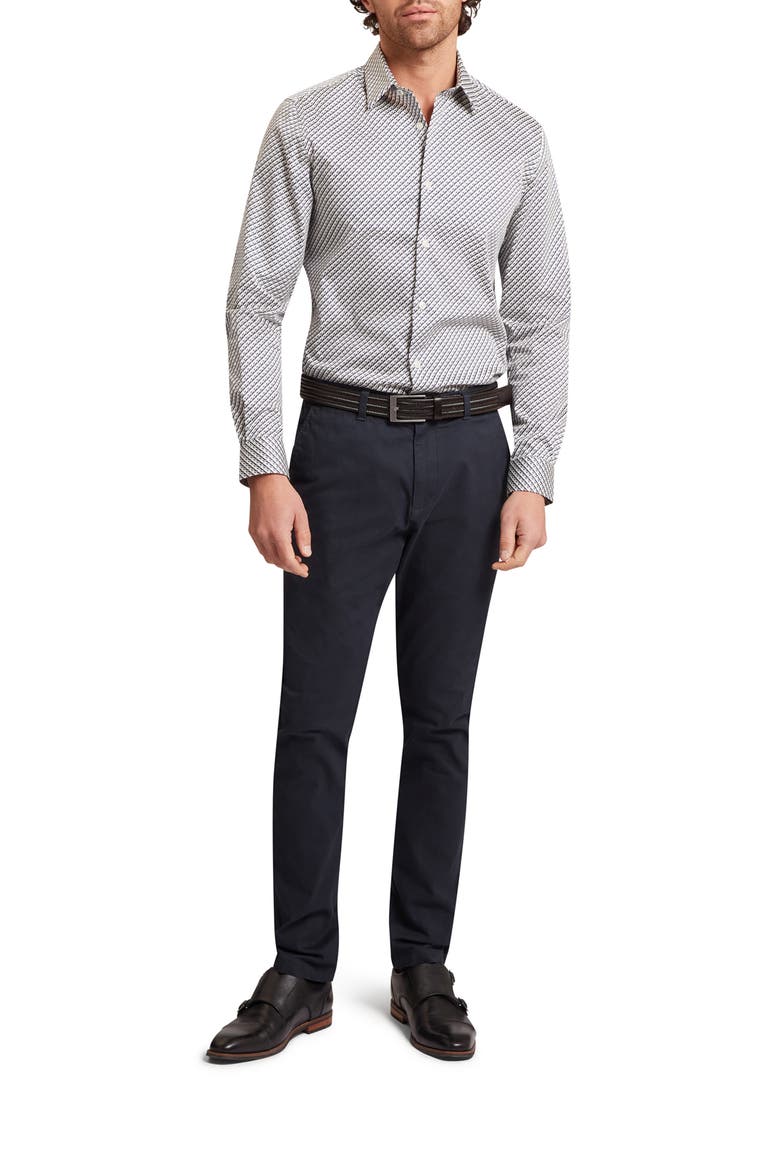 Grelish Slim Fit Geo Print Stretch Cotton Button-Up Shirt, Alternate, color, GREY