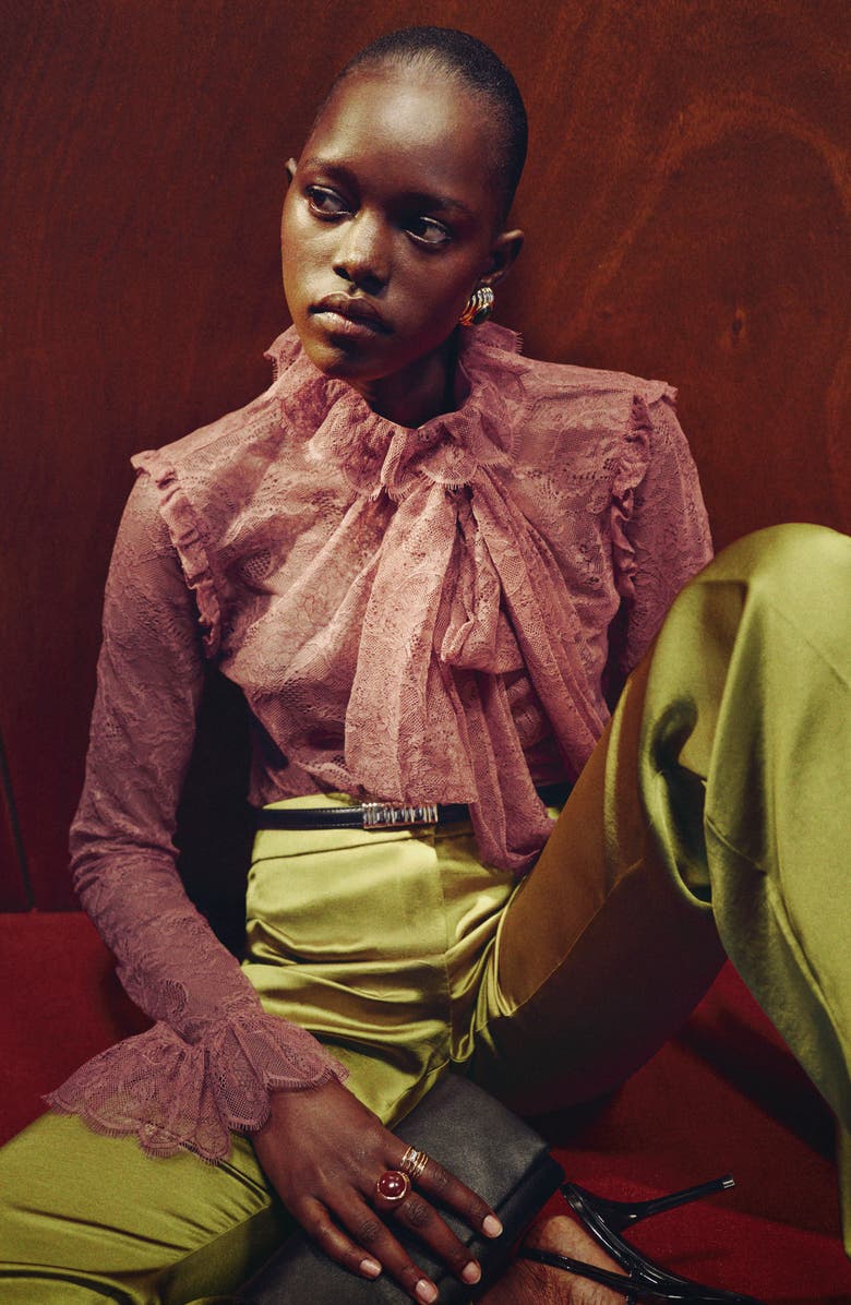 MANGO Sunset Hammered Satin Pants, Alternate, color, Yellow