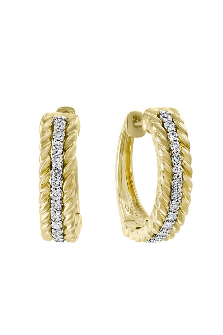 14K Two-Tone Gold Diamond Huggie Hoop Earrings, Main, color, 14K Gold