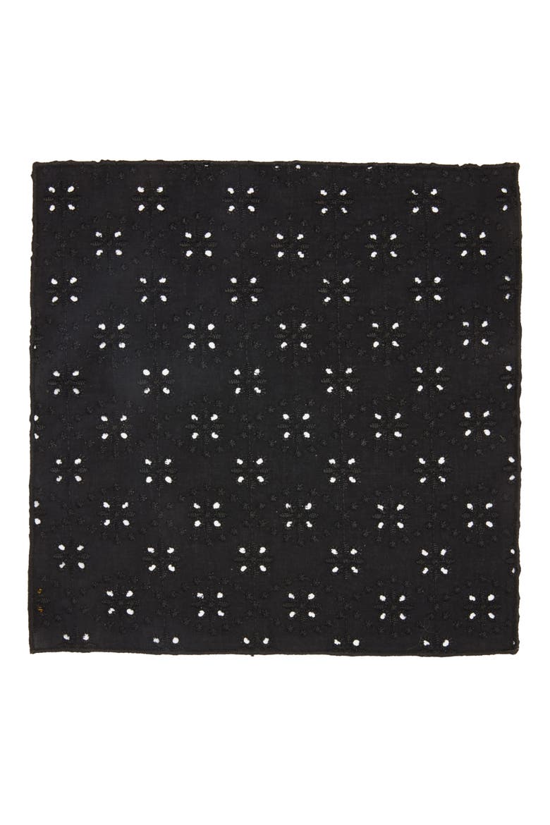 Broderie Anglaise Cotton Pocket Square, Alternate, color, BLACK