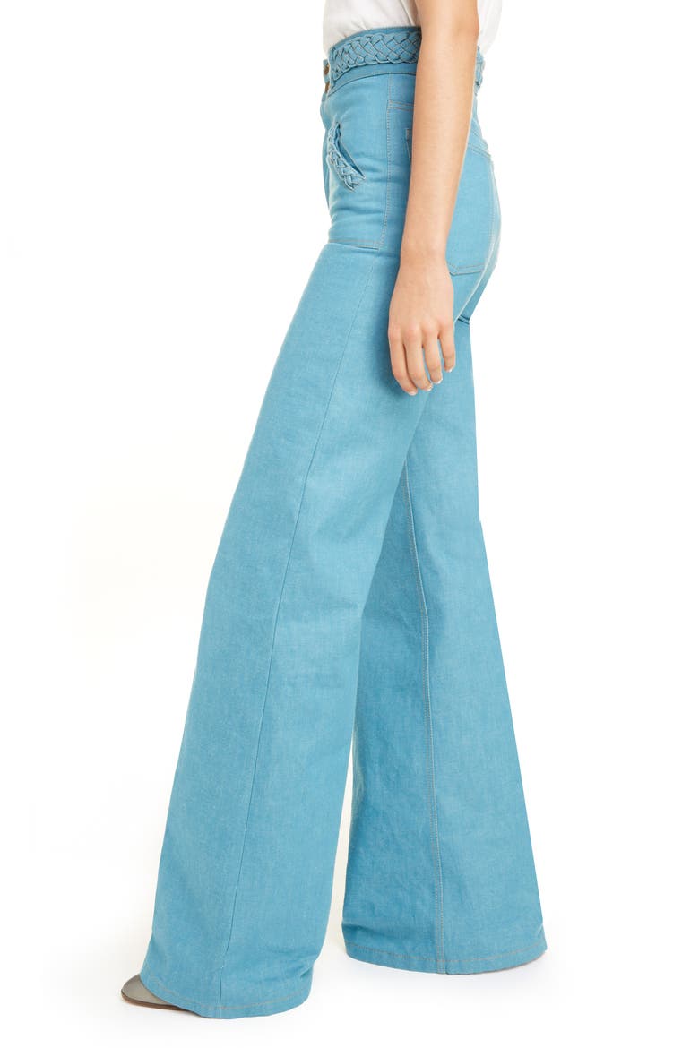 Braided High Waist Flare Leg Jeans, Alternate, color, DARK TURQUOISE