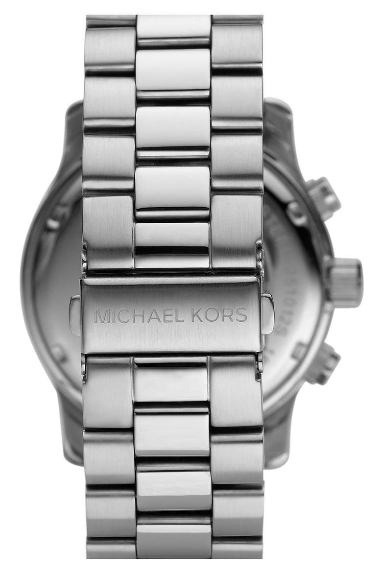 Michael Kors 'Silvertone Oversize Iconic' Chronograph Watch, 45mm, Alternate, color, WHITE / SILVER