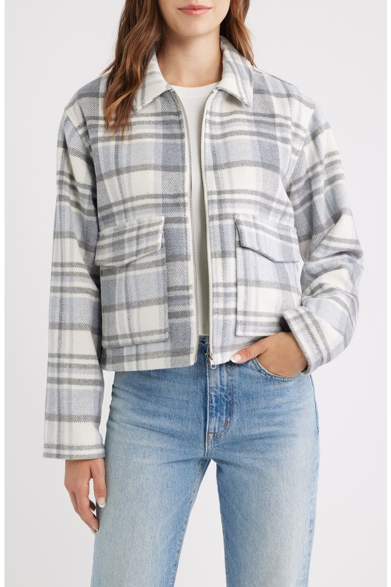 Plaid Zip Up Jacket, Main, color, GREY PLAID
