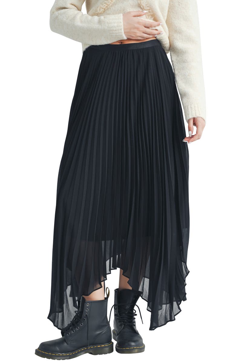 All in Favor Pleated Handkerchief Hem Chiffon Skirt, Main, color, 