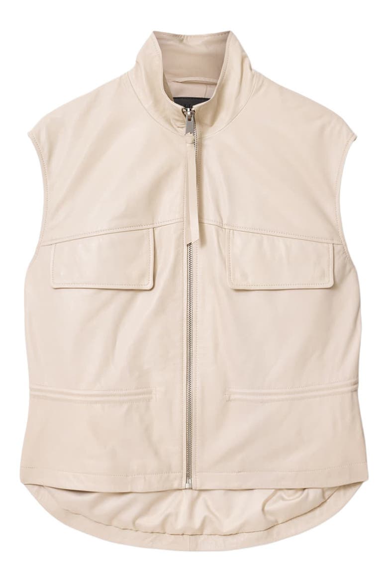 Flor Zip-Up Leather Gilet, Alternate, color, ANTIQUE WHITE