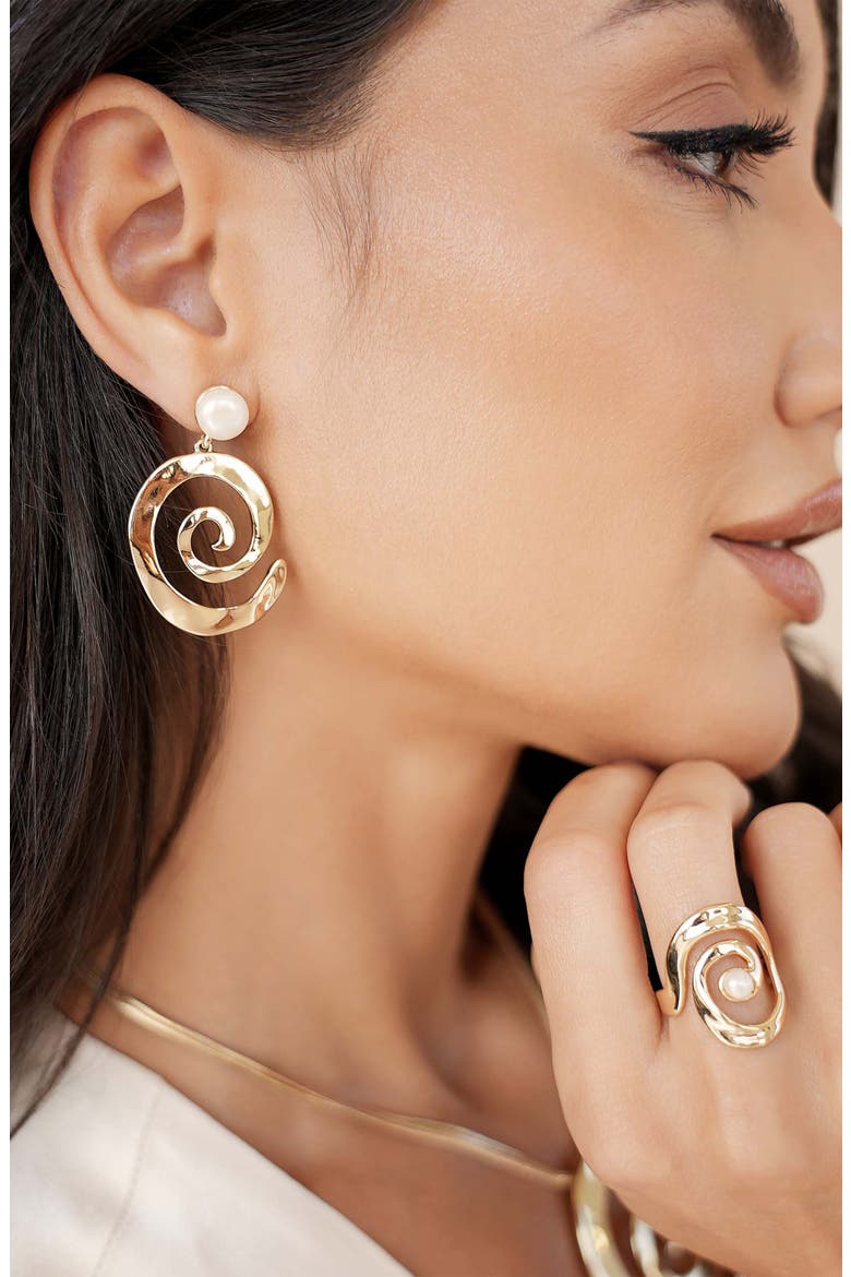 Aura Swirl Freshwater Pearl Drop Earrings, Alternate, color, GOLD