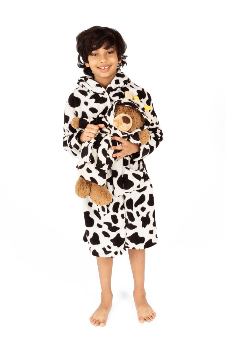 Leveret Girls Fleece Hooded Robe with Matching Doll Robe, Alternate, color, Cow