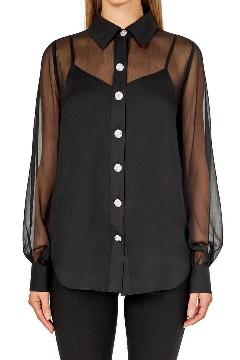 Volume Sleeve Sheer Shirt, Alternate, color, BLACK