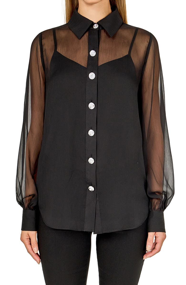 Endless Rose Volume Sleeve Sheer Shirt, Alternate, color, Black