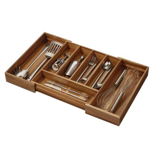 Idesign Expandable Acacia Wood Cutlery Drawer Organizer -natural In Brown