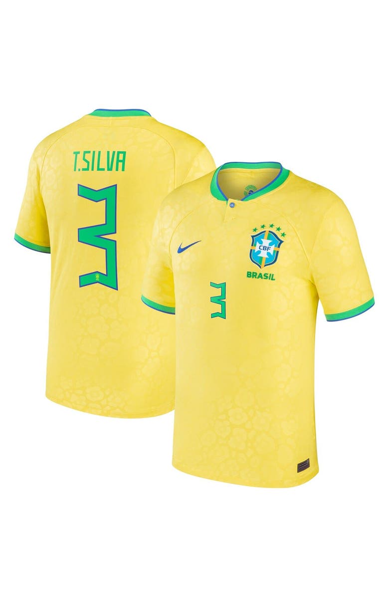 Nike Men's Nike Thiago Silva Yellow Brazil National Team 2022/23 Replica Home Jersey, Alternate, color, 
