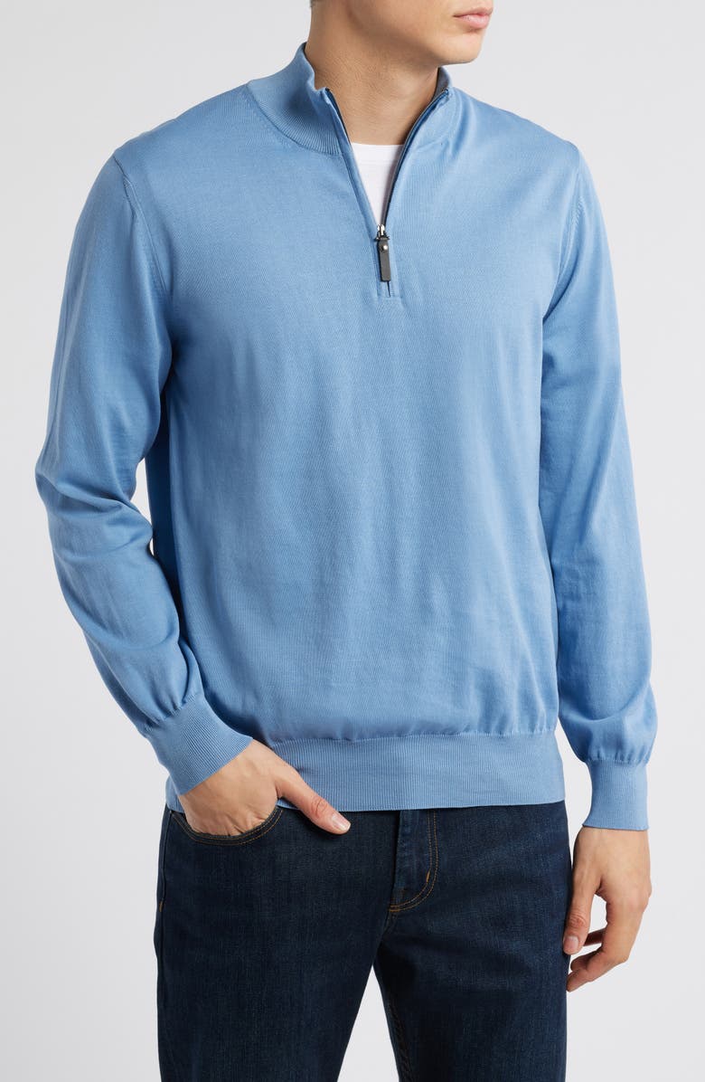 Canali Half Zip Cotton Sweater, Main, color, Light Blue