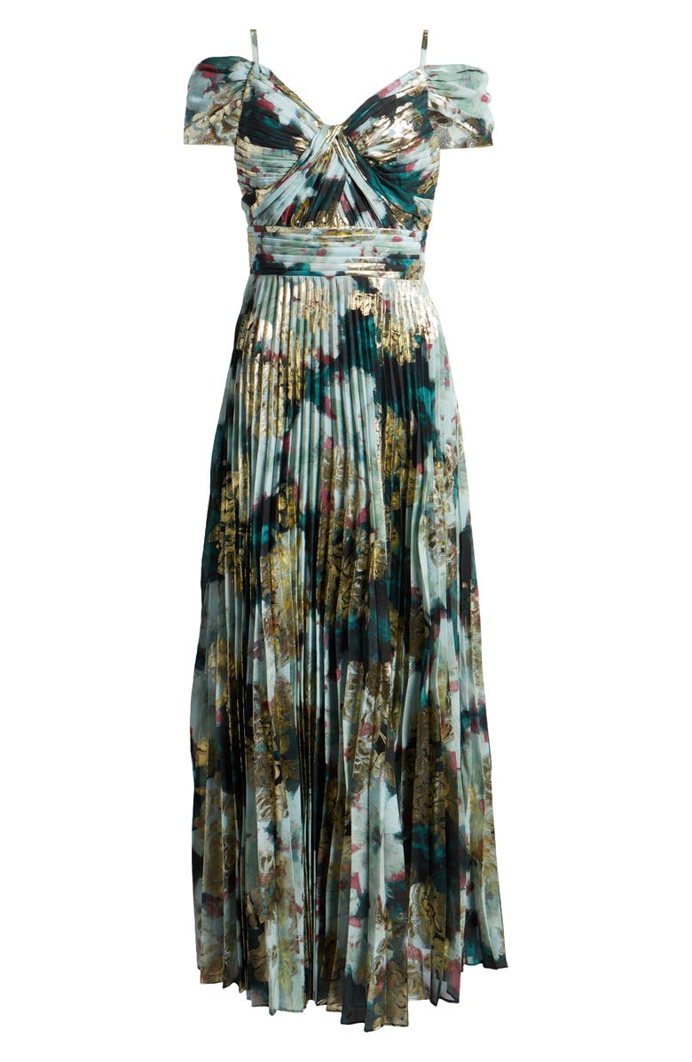 Tahari ASL Cold Shoulder Pleated Gown, Alternate, color,