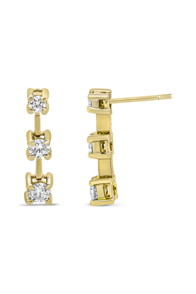 14K Yellow Gold 1/2 Cttw Round Diamond 3 Stone Stud Earrings, Alternate, color, Yellow