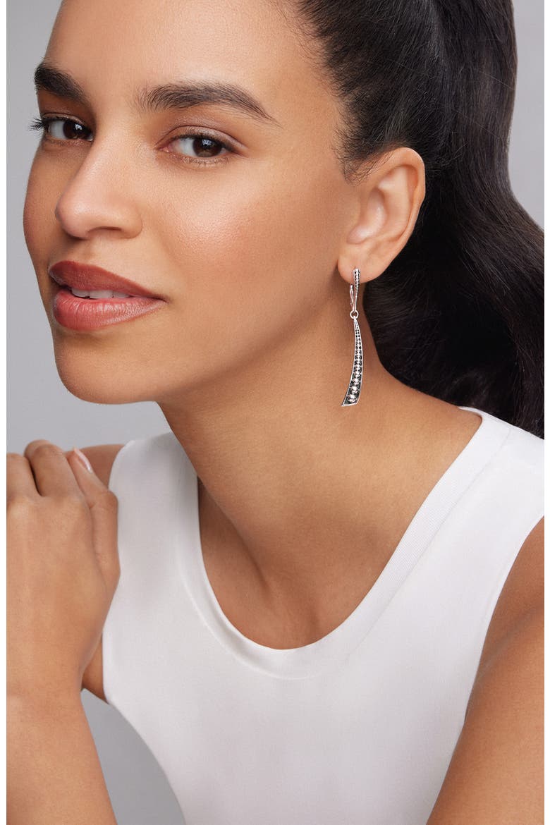 Signature Caviar Curved Linear Drop Earrings, Alternate, color, SILVER