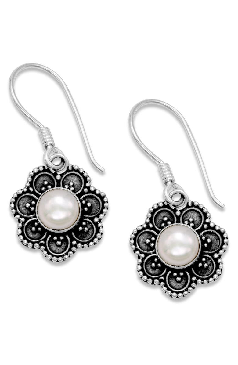 SAMUEL B. Sterling Silver Freshwater Pearl Flower Drop Earrings, Main, color, White