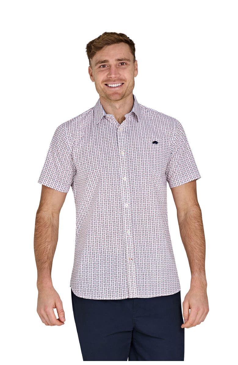 Raging Bull Short Sleeve Flower Cotton Poplin Shirt, Alternate, color, White