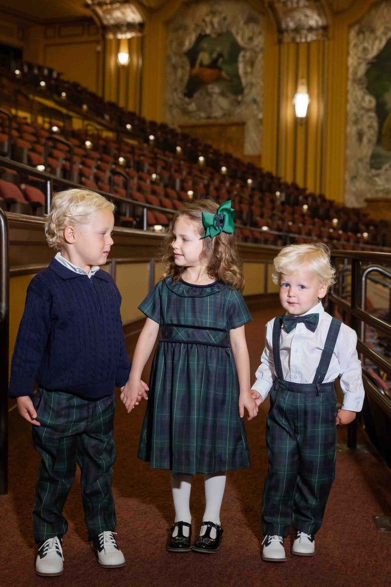 Plaid Dress With Neck Ruffle, Alternate, color, Navy, Green