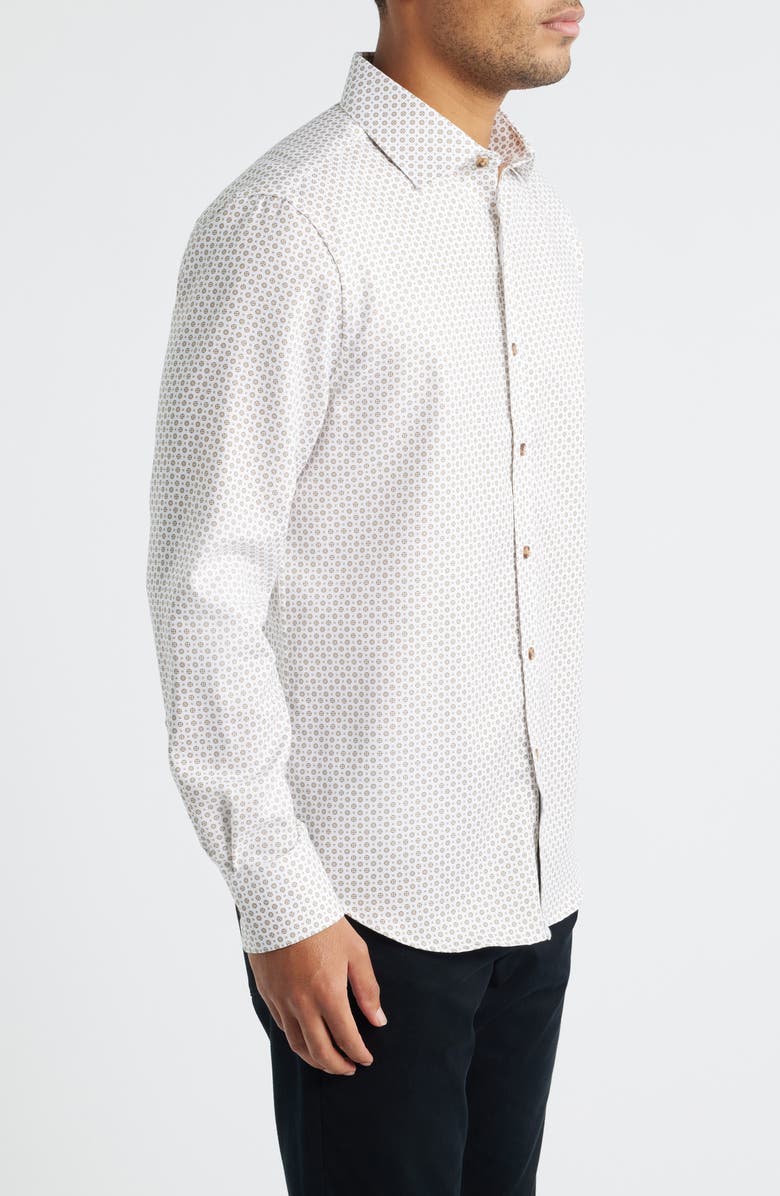 Bugatchi Axel Shaped Fit Geo Print Button-Up Shirt, Alternate, color, Camel