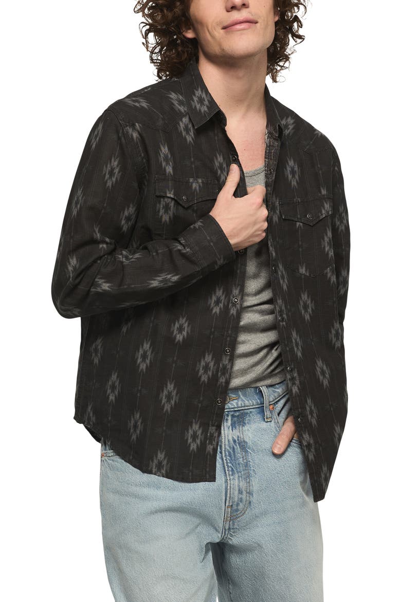 Geo Pattern Slub Cotton Snap-Up Western Shirt, Main, color, BLACK MULTI