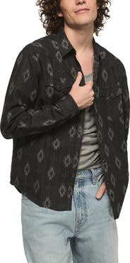 Lucky Brand Geo Pattern Slub Cotton Snap-Up Western Shirt