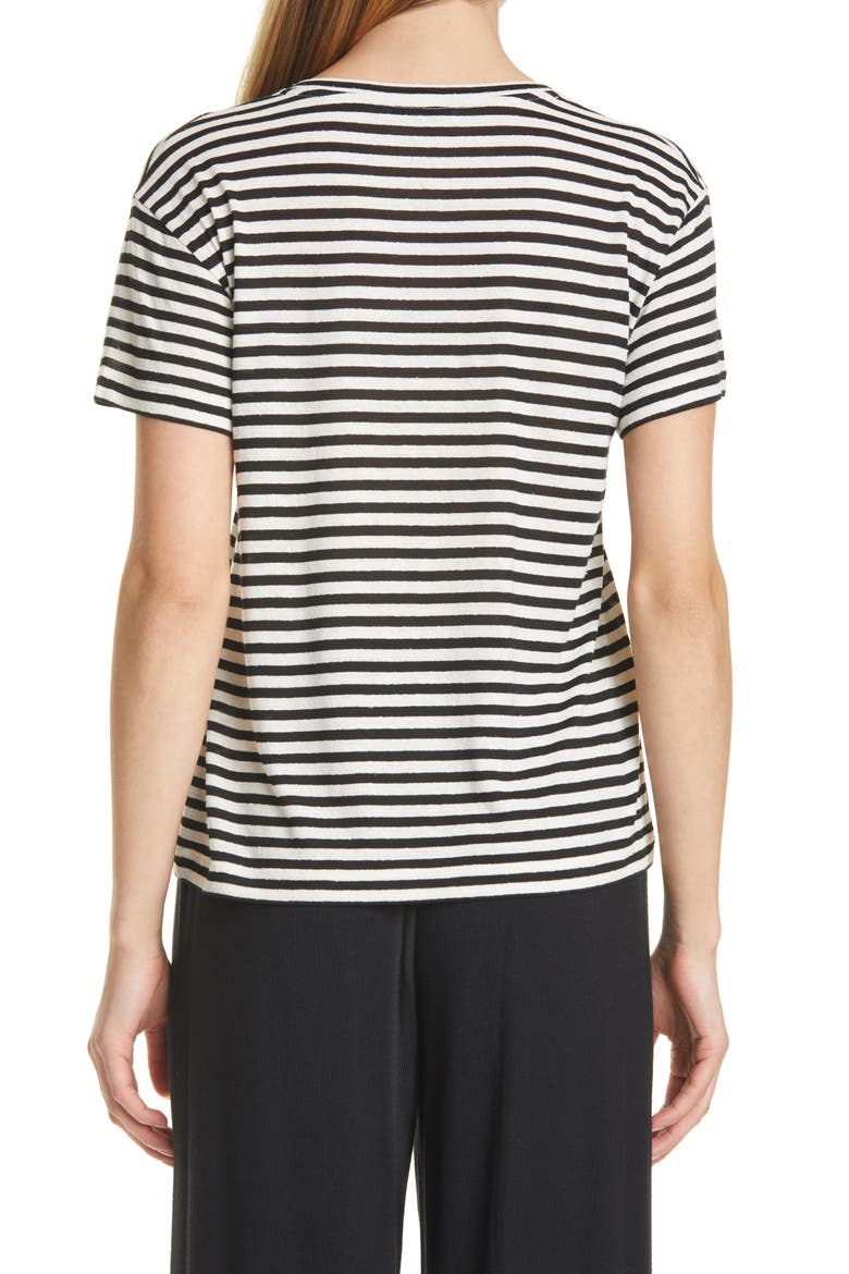 Stripe Silk Blend T-Shirt, Alternate, color, BLACK/ BONE