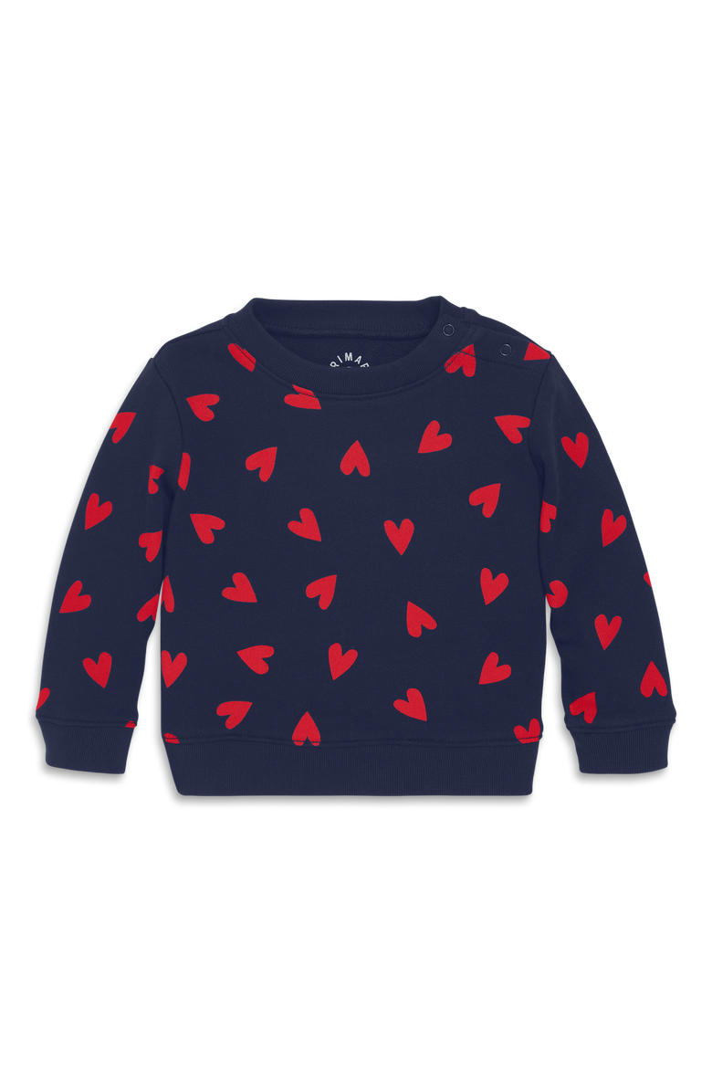 Primary Baby Sweatshirt In Confetti Hearts, Main, color, Navy Mini Lollipop Hearts