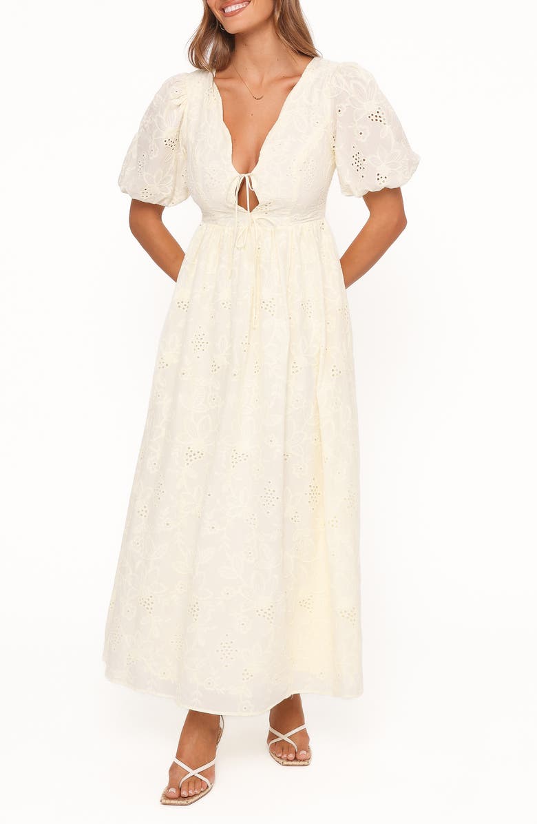 Petal & Pup Karla Eyelet Embroidered Maxi Dress, Main, color, 