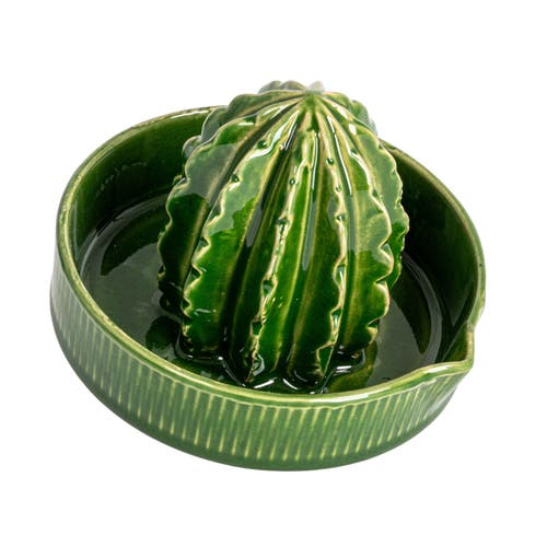 Storied Home Cactus-shaped Stoneware Juicer, Green