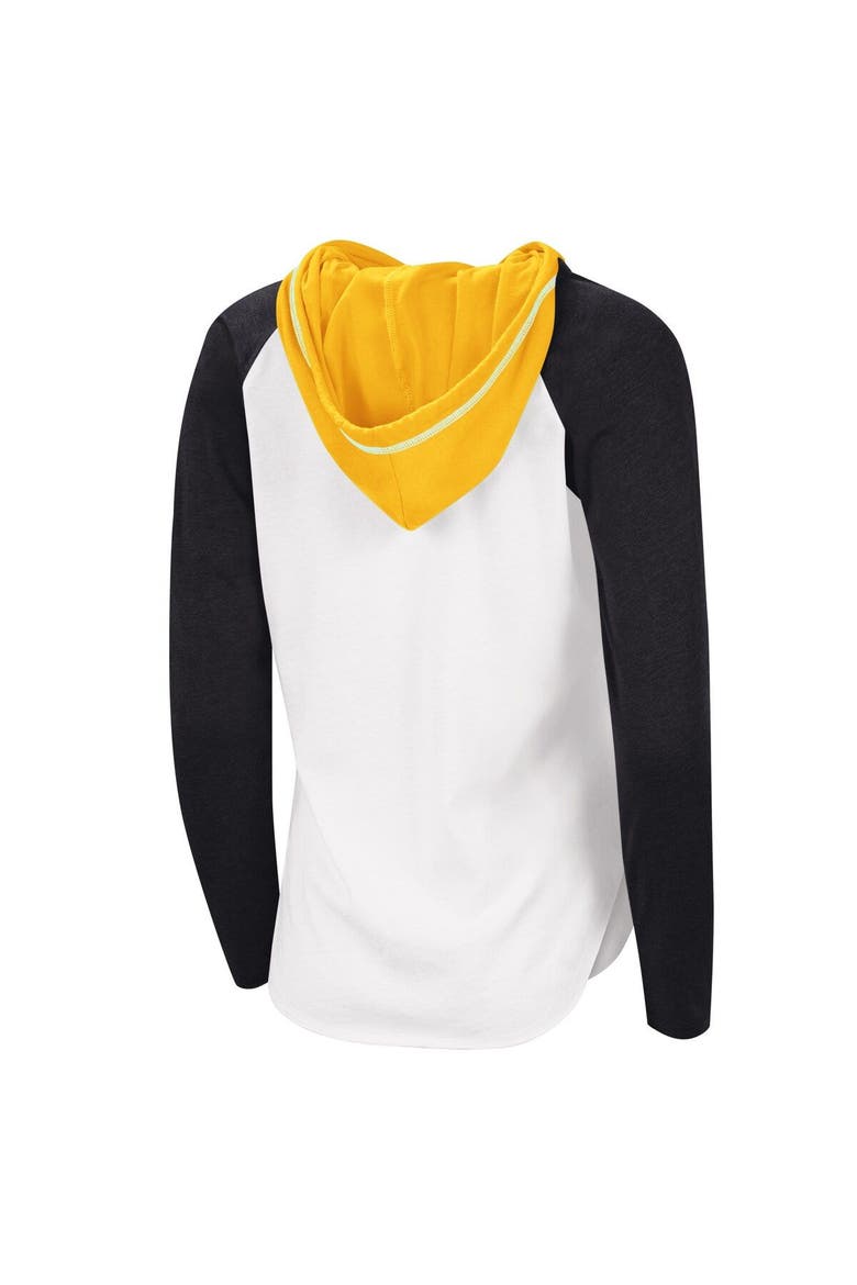 Women's G-III Sports by Carl Banks White/Heather Black Boston Bruins MVP Raglan Lightweight Hooded T-Shirt, Alternate, color, White