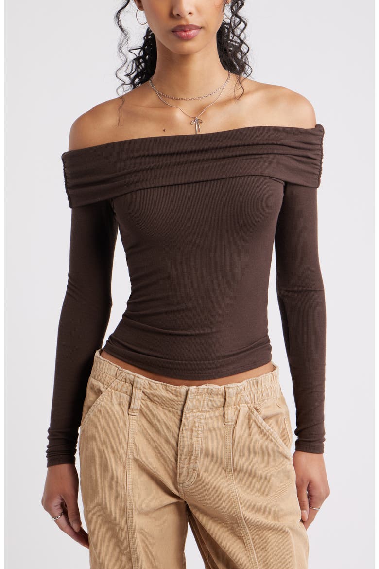 Rib Off the Shoulder Top, Main, color, BROWN COFFEE