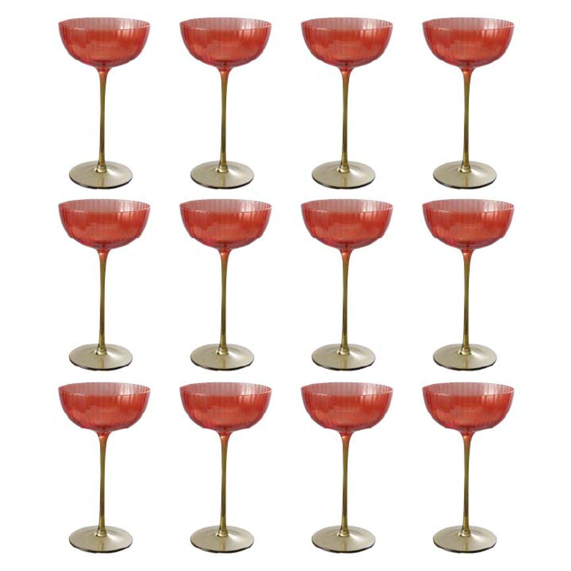 Olive Grove Ribbed Artisan Glass Wine Glasses, Red & Olive Stem, Set of ...