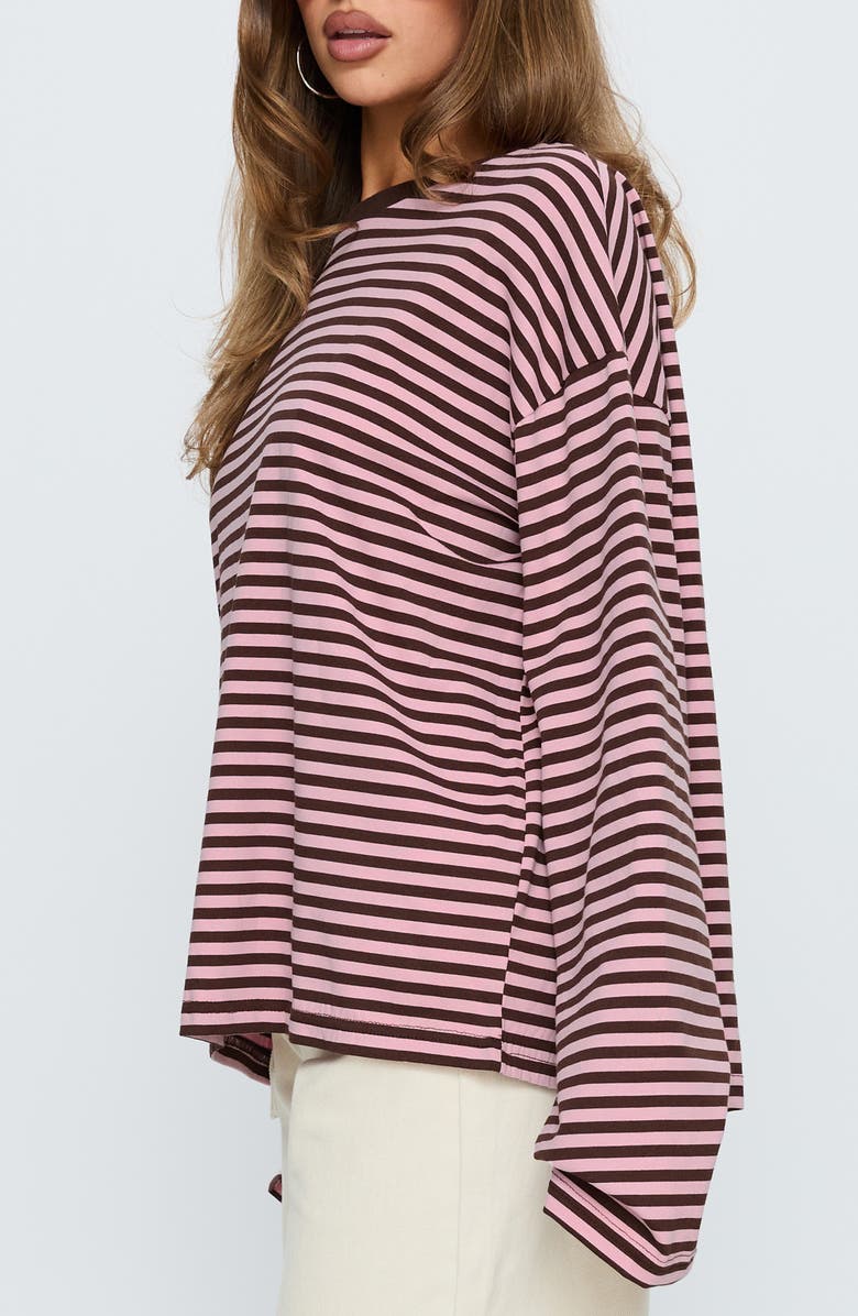 Princess Polly Settle Down Stripe Oversize T-Shirt, Alternate, color, Pink / Brown Stripe