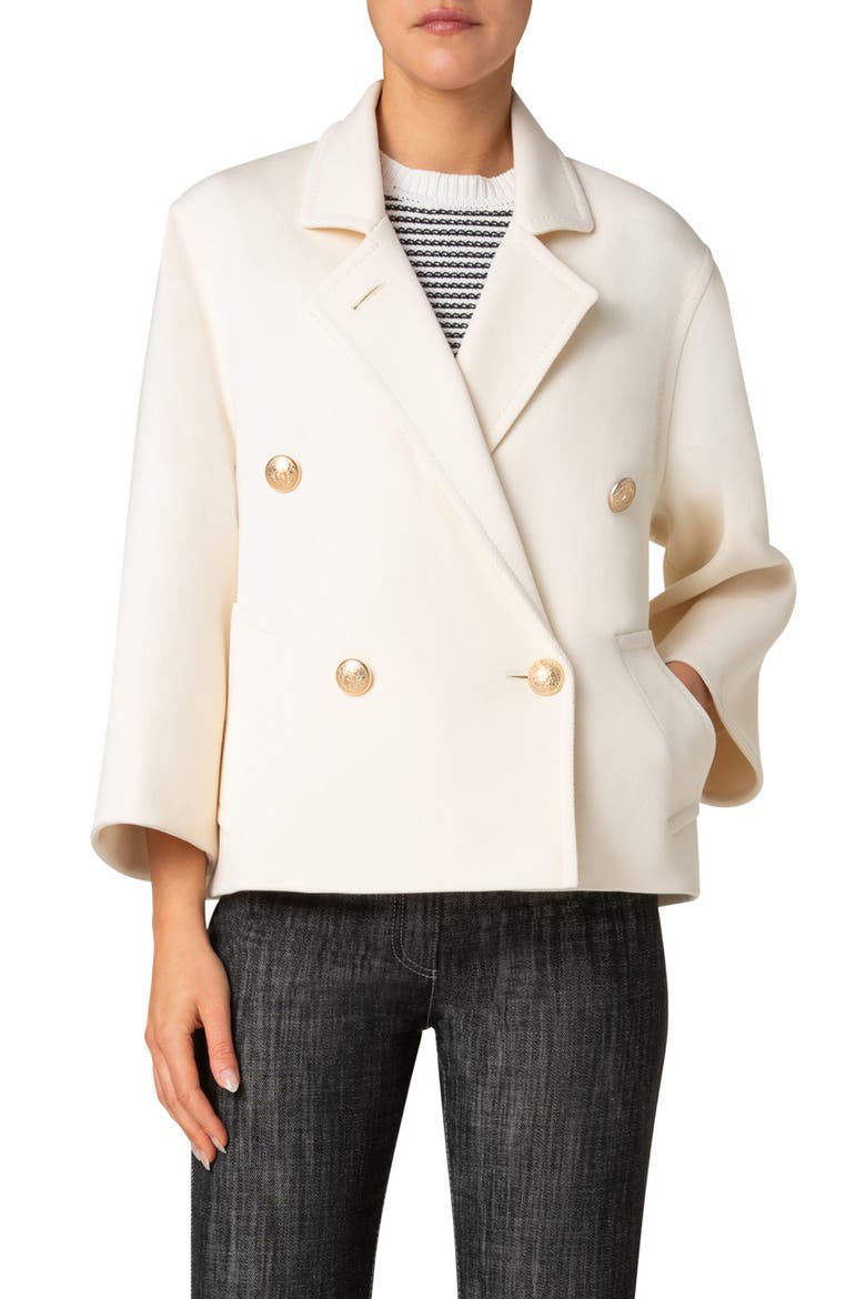 Double Breasted Wool Short Coat, Main, color, CREAM