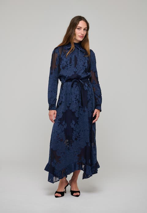 Lyciadea Floral Midi Tie Neck Dress