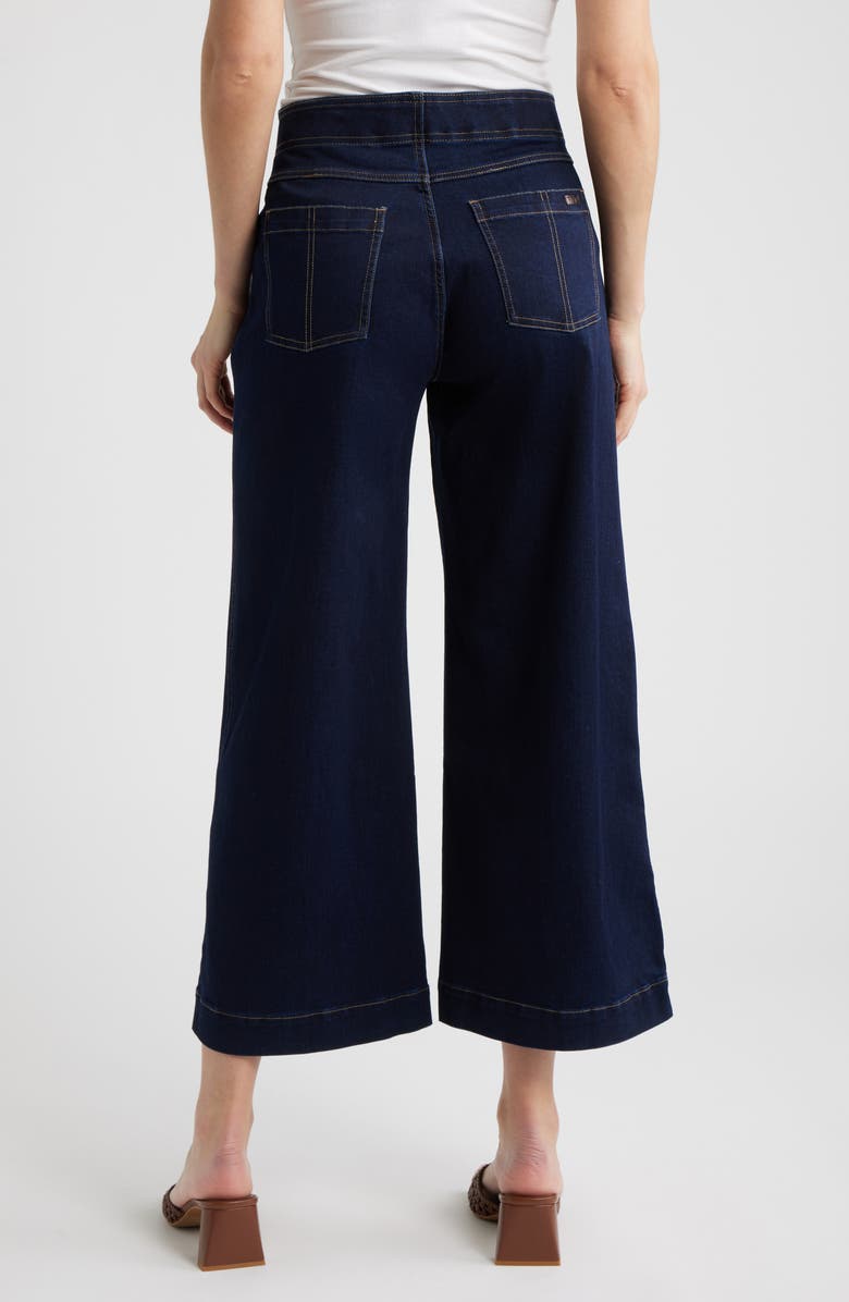 Hue Fine Lines Crop Wide Leg Pull-On Pants, Alternate, color, Black Indigo