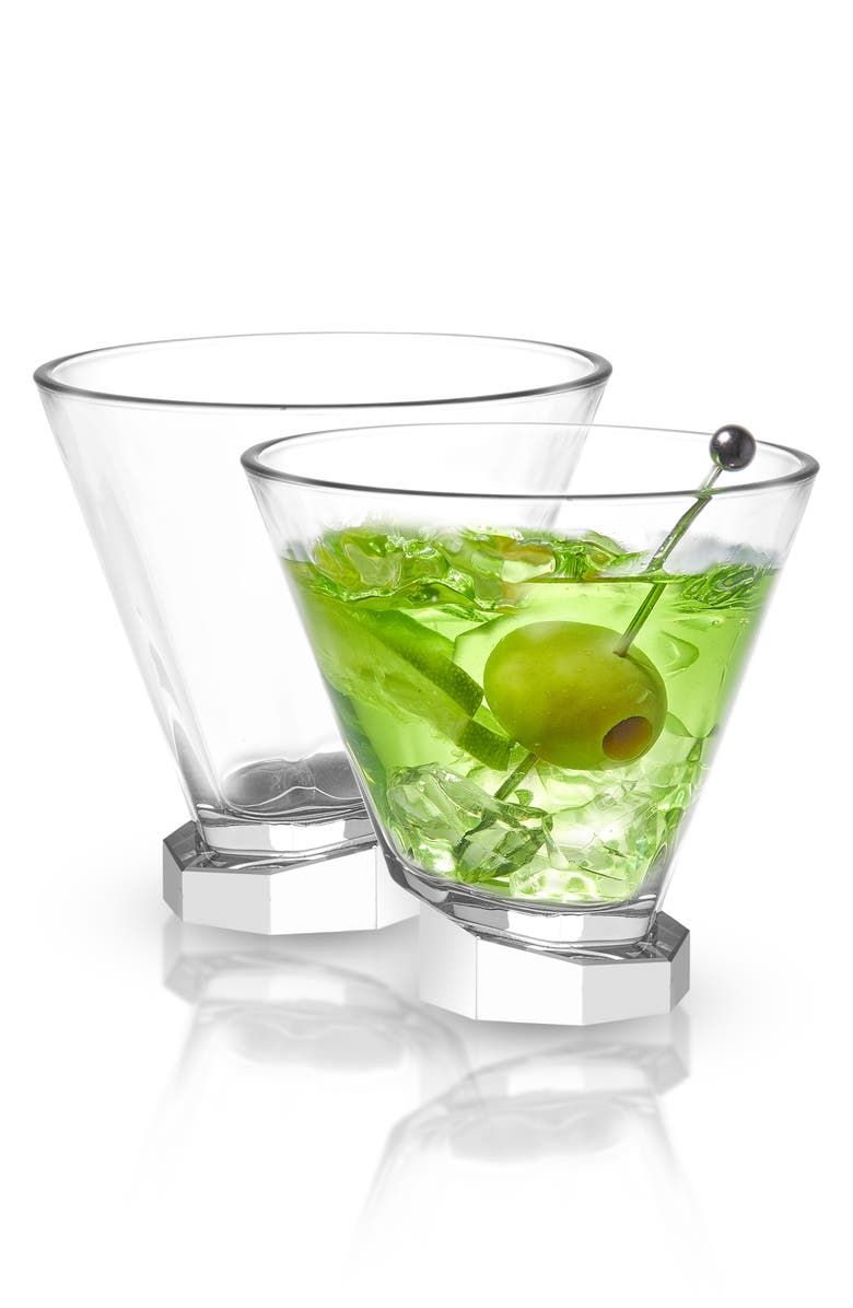 JoyJolt Aqua Vitaw Set of 2 Octagon Off-Base Cocktail Glasses, Alternate, color, Clear
