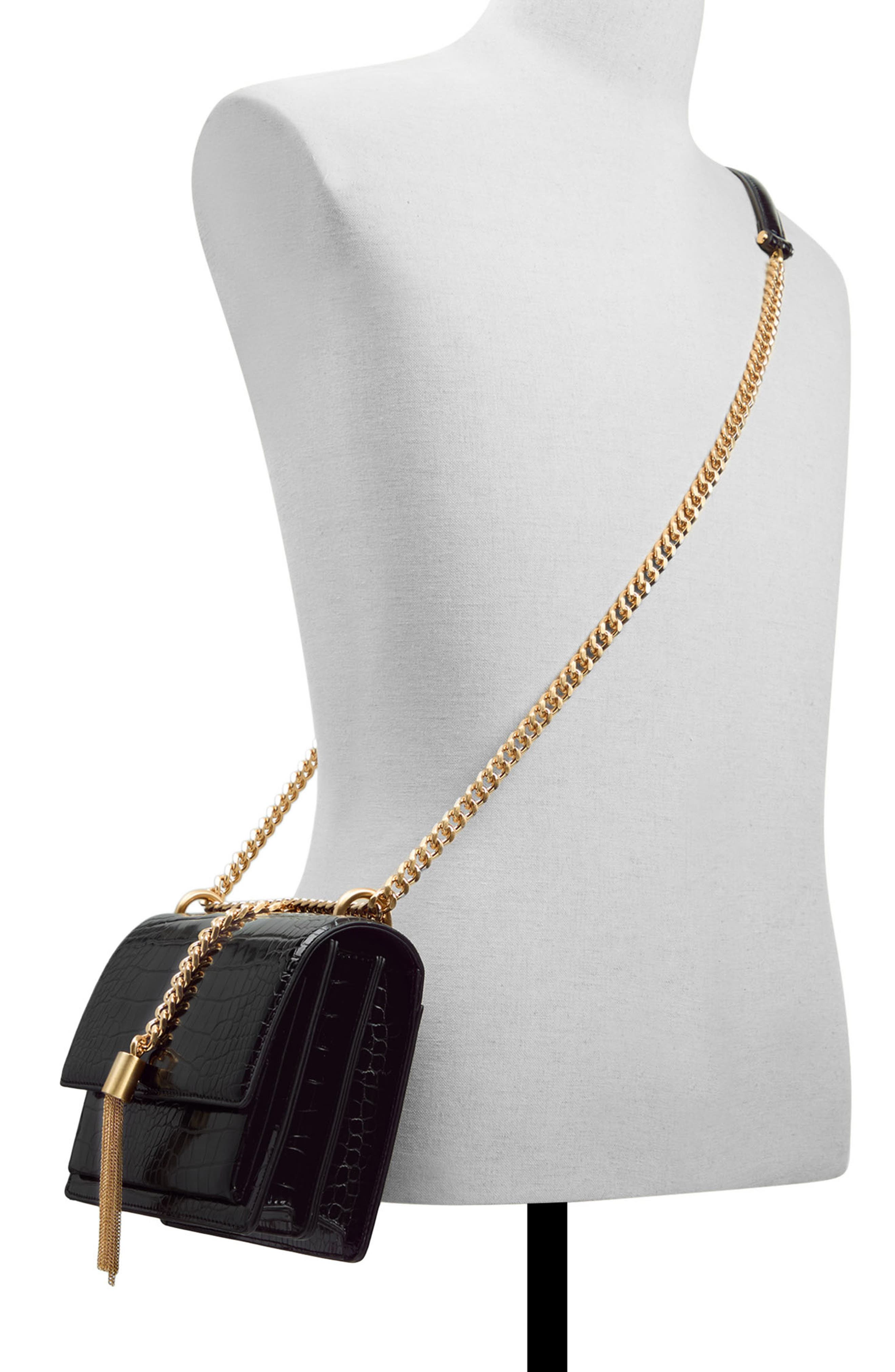 Miyabellx Croc Embossed Faux Leather Convertible Crossbody Bag, Alternate, color, BLACK