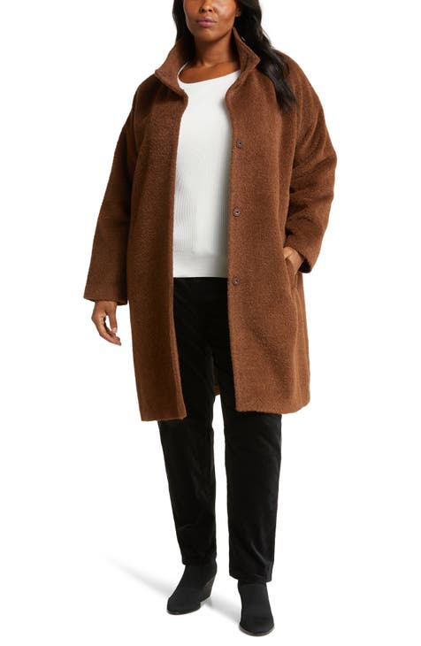 Eileen Fisher 2024 Merino Wool Blend Brown Coat Long Jacket Womens XL NWOT w/ Defect