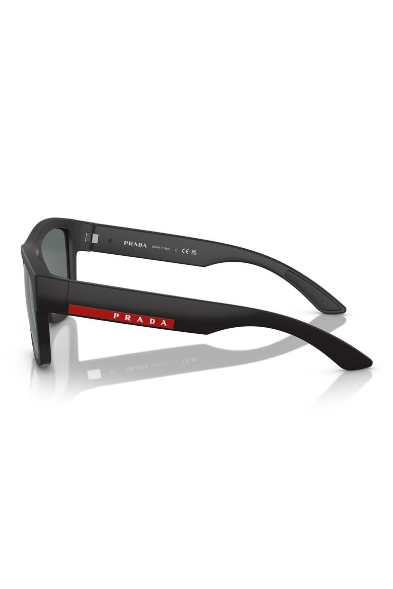 PS01ZSF 56mm Polarized Rectangle Sunglasses, Alternate, color, BLACK RUBBER / DARK GREY POLAR