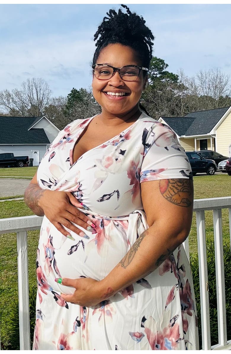 PinkBlush Floral Hi-Low Maternity Wrap Dress, Alternate, color, Ivory