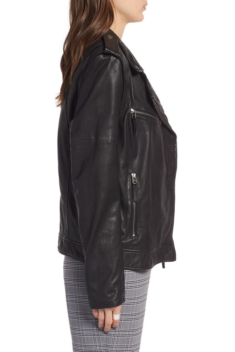 Convertible Leather Jacket, Alternate, color, BLACK