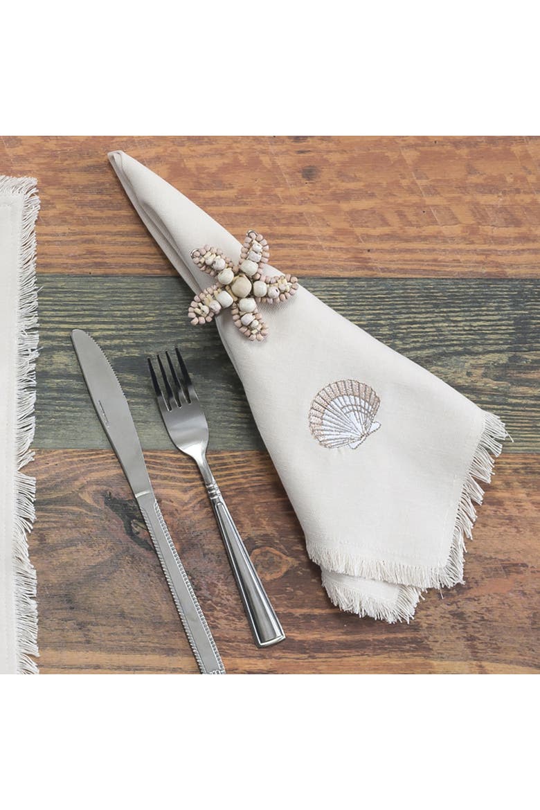 Shell Embroidered Set of 4 Cloth Napkins, Alternate, color, Off-White