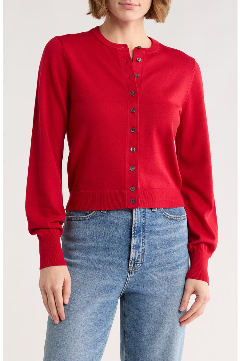 Cotton Crewneck Cardigan, Main, color, CHERRY RED