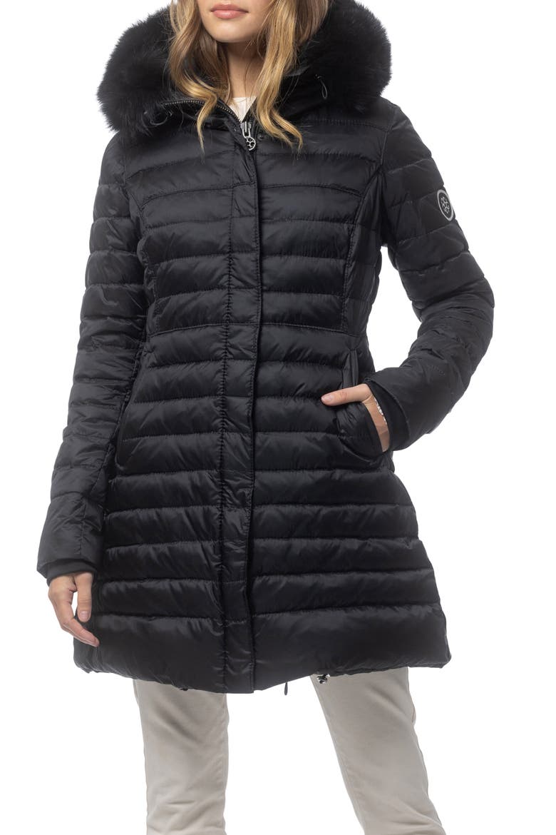 Apres-Ski Horizontal Parka with Detachable Toscana Lamb Hood Trim, Alternate, color, Black/Black