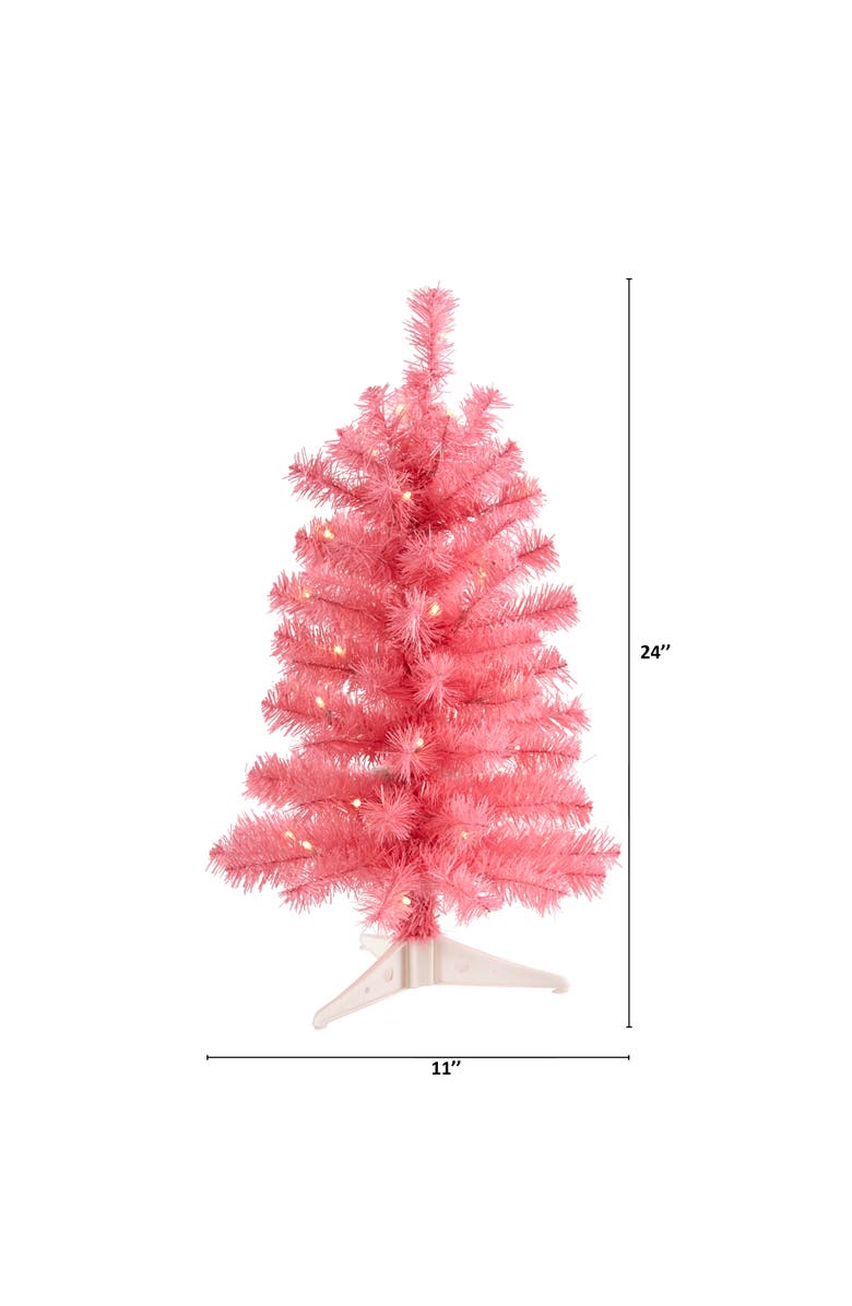 NEARLY NATURAL 2-ft Pink Artificial Christmas Tree with 35 LED Lights and 72 Bendable Branches, Alternate, color, Pink