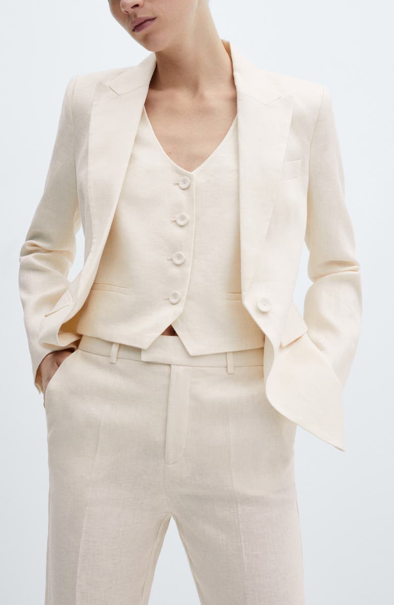 MANGO Straight Leg Linen Pants, Alternate, color, Ecru